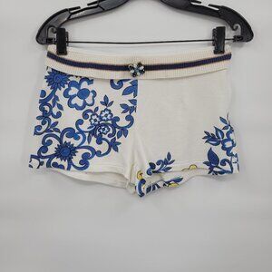 Raffaella D'Angelo Women Blue Floral Broch Valery Spa Swim Cover Shorts Size Xs